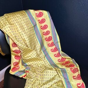 Beautiful Indian Silk Sari Saree Scarf Fabric Yellow Purple Red Paisley 44"x90"